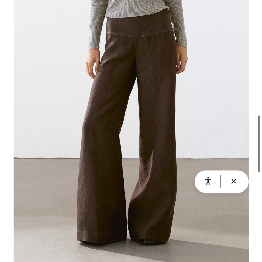 Brown linen wide leg pants